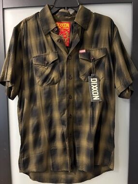 DIXXON Olive and Black Plaid Short-Sleeve Button-Up Shirt
